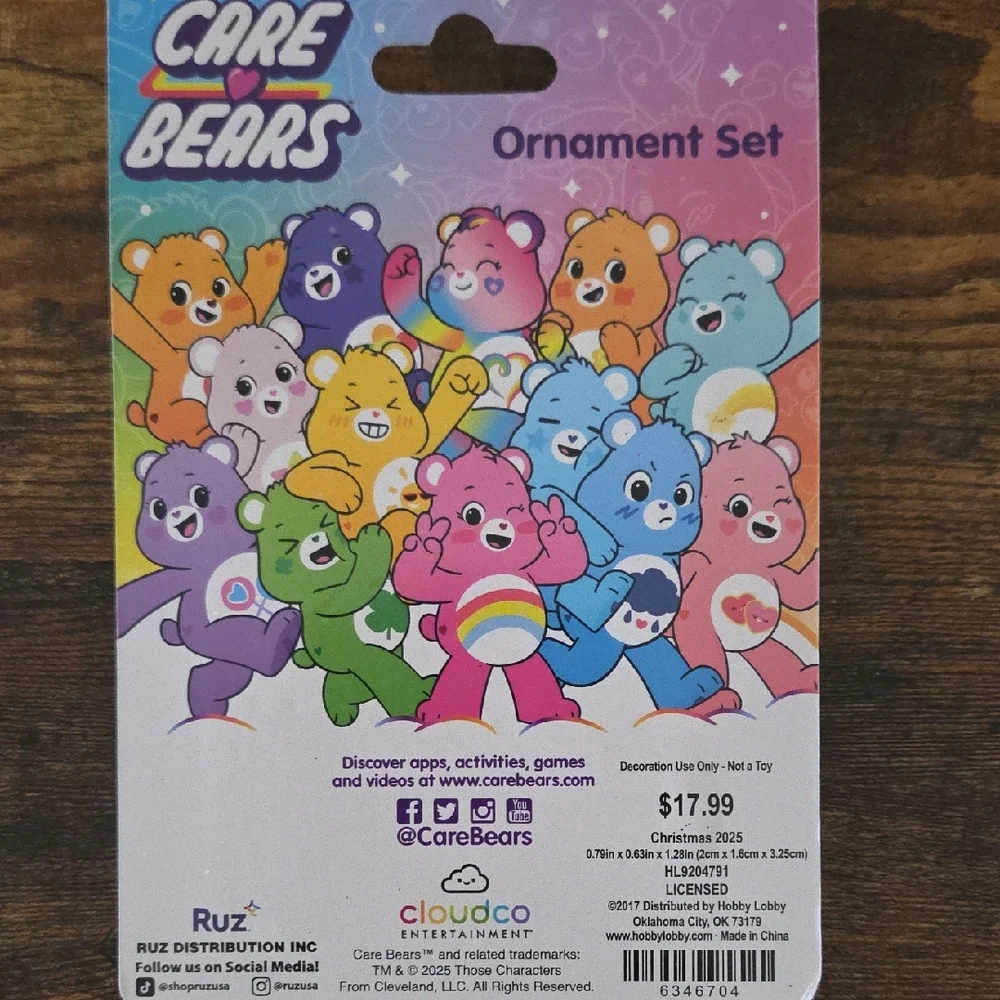 Care Bears Multicolor Resin Ornament Set - Purple, Yellow, Blue, Pink